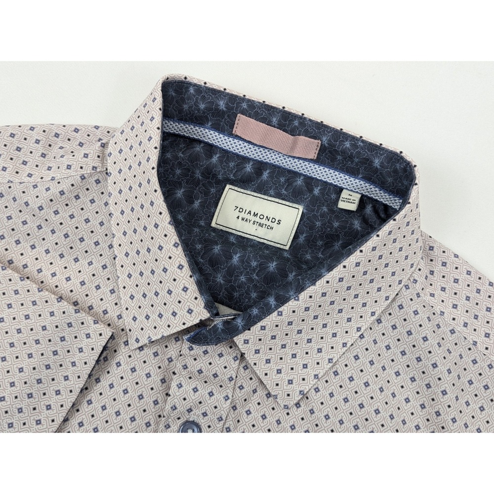 7 Diamonds Shirt Mens Medium 4 Way Stretch Pink Blue Algorithm Short Sleeve - Picture 1 of 10